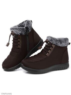 Women's Fur Lined Warm Ankle Snow Boots Water-Resistant Non Slip